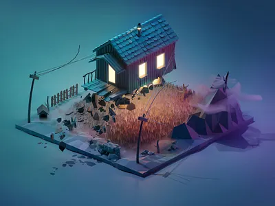 Floating House 3d 3d art design home house illustration low poly lowpoly ui ux