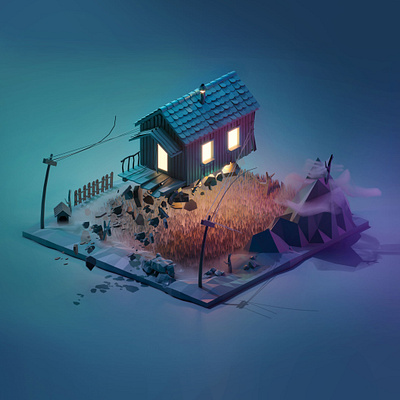 Floating House 3d 3d art design home house illustration low poly lowpoly ui ux