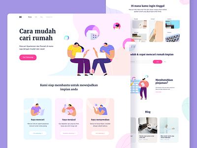 Home Finder Landing Page appartment blog buy calculator dekstop design find finder home house illustration landing page line minimalist pastel rent sell texture vibrant website