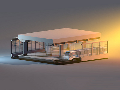 Moscow Metro. «Vorobyovy Gory» Station 3d 3dillustration 3dmodeling cinema4d diorama illustration isometric low poly lowpoly lowpolyart metro moscow renders russia sunset train transport