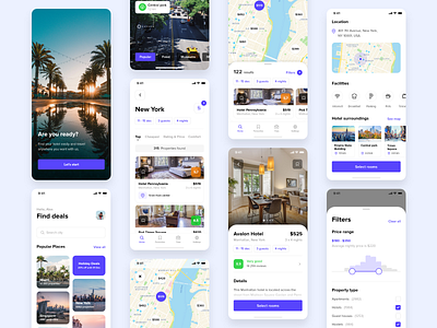 Hotel app screens adobe xd app app design booking cards clean destination estate hotel ios iphone iphonex minimal mobile mobile app mobile ui simple travel ui ux