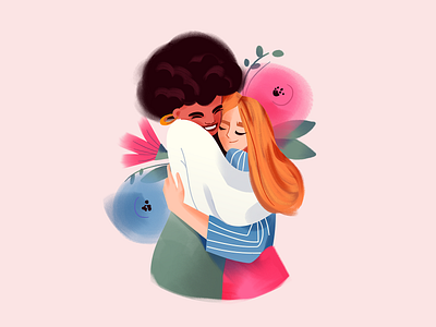 Women’s Day celebration day diversity female feminism flowers hug illustration pink spring strong woman womanhood