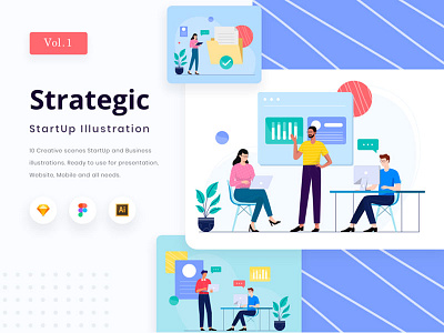 Strategic - Start Up Illustration Pack art colorful creative design flat illustration illustration illustrator marketplace onboarding scenes vector vector art vector illustration