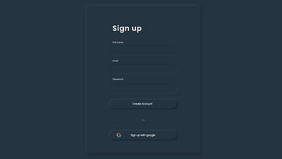 Sign up, dark mode neumorphism