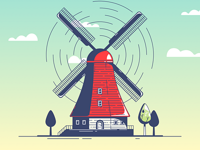 Windmill illustration design flat gradient holland icon illustration inspiration outline outlines red sketch street ui vector web web design wind windmill windmills