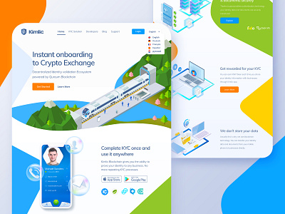 Kimlic Landing Page blockchain design desktop illustration interface landing page minimal minimalist ui ux vector web website