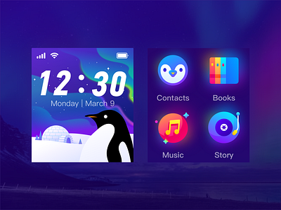 Antarctica theme watch icon aurora design icon illustration ui ux wallpaper