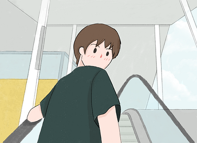 Man walk on escalator black boy campus college design illustration ilustration nct vector