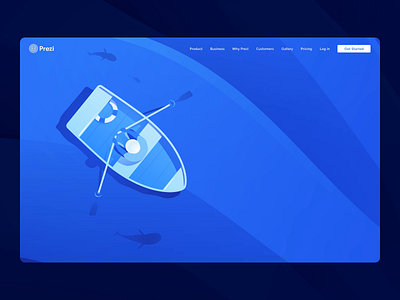 Prezi "Zoom Reveal" Homepage blue boat brain brainwaves dinghy fish illustration lake ocean prezi reveal sea ui waves web design zoom