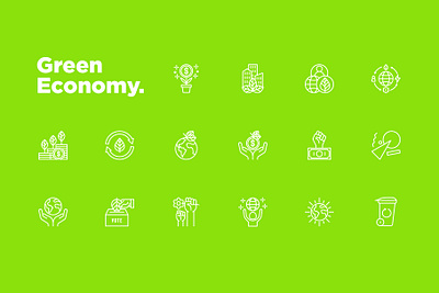 Green Economy | 16 Thin Line Icons Set circular design energy financial globe green city green economy growth icon illustration leaf line planet recycling set sign symbol thin vector zero waste