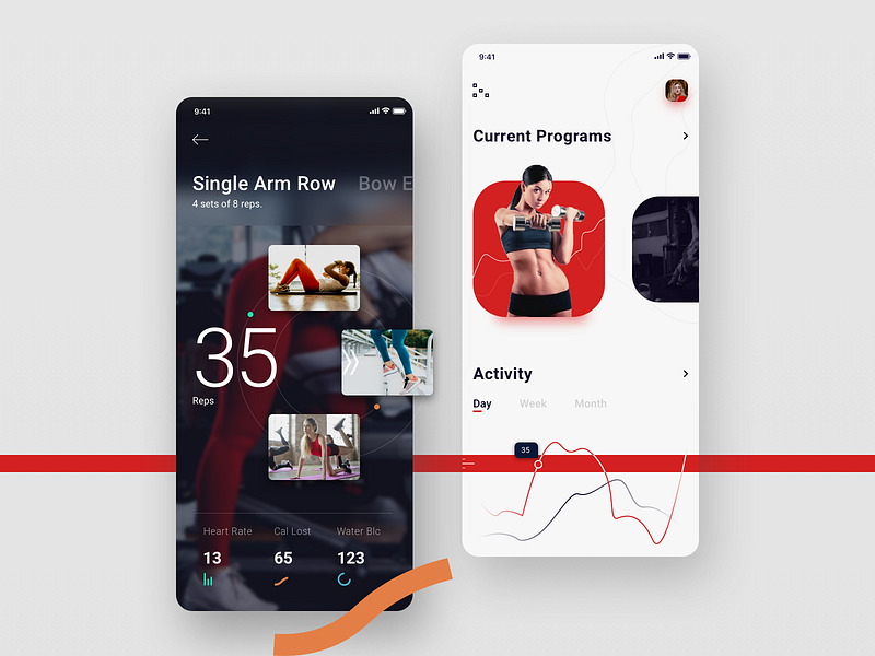 Fitness App activity app chart design excercise fitness gym health interface mobile app design profile progress stats to do tracker training ui ux weight workout
