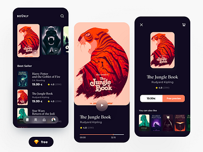 FREE - Ebooks APP app book card dark mode dark ui dashboard design dribbble flat free freebie illustration minimal read ui ux