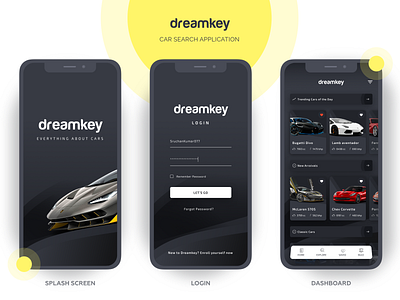 DreamKey Car Search Application animate animation application design branding car application concept darktheme dreamkey dribbble dribbble best shot dribbbleweeklywarmup icon logo ui design user interface