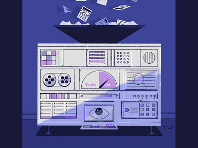 How fact-checkers cut through the spin (Creative Review) creative review editorial fact checking fake news illustration lie machine magazine magnify glass newspaper