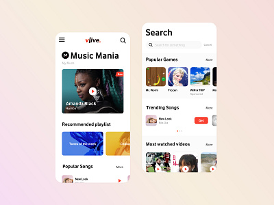 Mobile Entertainment App app design entertainment horizontal scroll hybrid app ios landing page minimal mobile mobile ui modular design music native app rails searching uidesign user interface uxdesign video