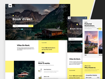 Villas on rent - Homepage 17seven black booking homepage interaction listing responsive travel ui userinterface villas website yellow