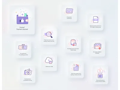 Iconography for Marketing platform clean ui creative design empty states empty states icon flat ui icons iconset illustration minimalist neumorphic purple color quovantis ui