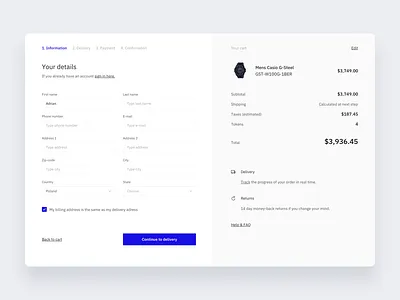 Watches shop checkout checkout clean design flow form interface minimal minimalism modern panel product shop store store app tokens ui ux watch watches website