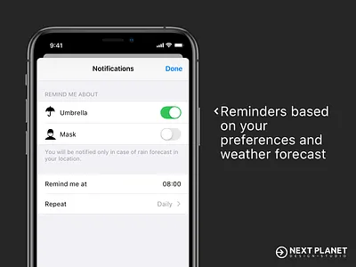 Weather App notifications (options) app app design ios notifications productdesign rain reminders sketchapp umbrella ux uxdesign uxui weather