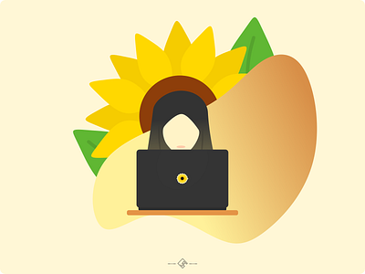 Auringonkukka auringonkukka flat illustration girl hijab illustration inkscape islam laptop linux moslem nature summer sunflower sunflowers tech vector vector illustration vector illustrator design woman yellow