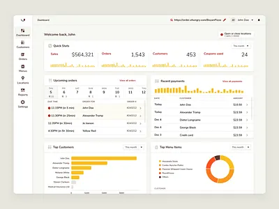 eHungry Dashboard app crm dashboard delivery drink food interface management online restaurant testing ux