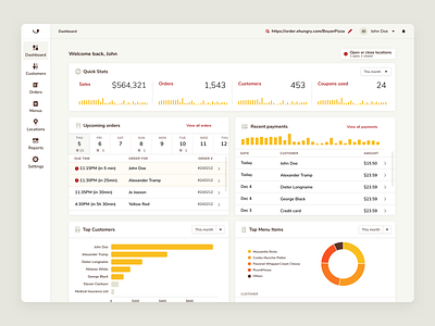 eHungry Dashboard app crm dashboard delivery drink food interface management online restaurant testing ux