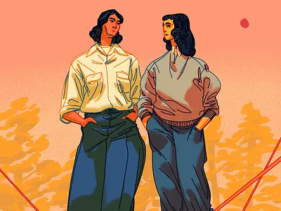 Girls on a Wire atmosphere digital art drawing editorial illustration girls illustration lgbtq narrative photoshop procreate queer