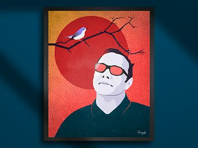 Blue bird of happiness art flat design illustration movie poster vector