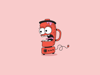 Smoothie Blender blender cartoon design drink eat eyes fruit illustration measure mixer mouth pink plug red run smoothie teeth timer tongue vector