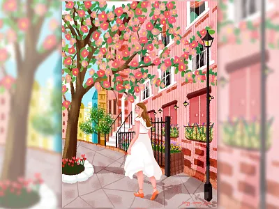 Spring colorful design flower girl happy illustration love plant spring