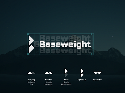 Baseweight adventure alphabet arrow b base camping equipment gear ecommerce app hike icon mark logo trek w