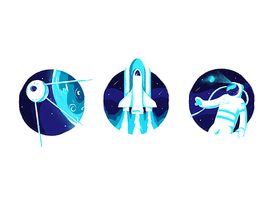 Odyssey astronaut badge batch branding character design icon illustration launch minimal art rocket space sputnik texture visual identity