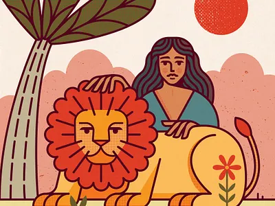 International womens day 2020 animal design earth flower hair icon illustraion lady lion mark nature plant red sky sun sunset tree warm women yellow