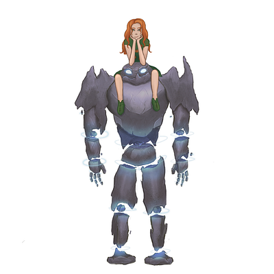 Illustration for a book/ Golem and a witch art blue book dress ginger golem green illustraion kidsbook magic magicbook redhair rock witch