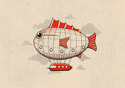 Fishy blimp 1930s anime baloon blimp cartoon clouds fish flying illustration netflix retro sails sky studio ghibli truegrit vintage