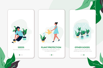 GARDEN GOODS agronomy app cartoon design flat garden goods greenhouse illustration plant seeds vector web