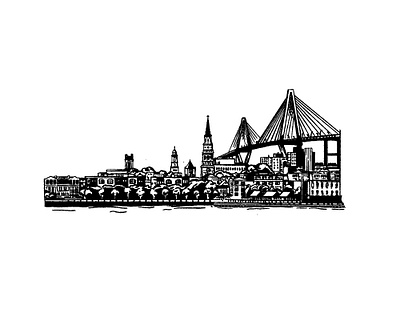 Charleston Inky Illustration black bridge charleston city design distressed graphic holycity illustration illustrator ink line pen sketch sketches skyline texture vector vector art vector illustration