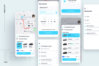 Car Sharing mobile UI Kit app booking delivery flat interface ios kit map tracking material mobile on demand sharing car taxi ui ui ui kit