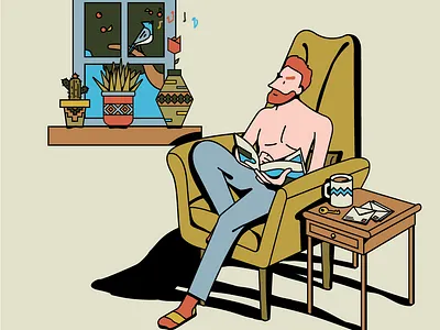 The Best Music While Reading. bird character chill couch illustration natural read tree