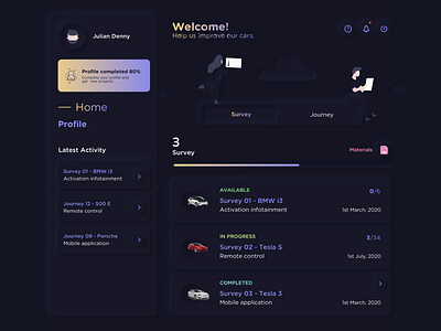 Neumorphism UI 2020 - Car survey 2020 trend car clean dark dashboard design trend illustration neomorphism shadows skeuomorph skeuomorphism theme trend typography ui