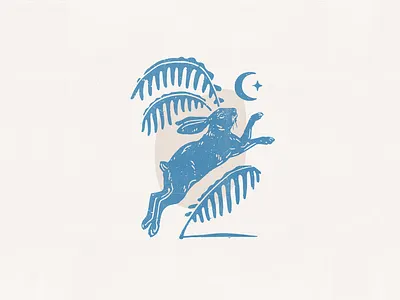 Bunny and Fern design foliage illustration linocut moon plants rabbit star woodcut