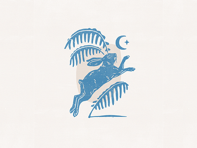 Bunny and Fern design foliage illustration linocut moon plants rabbit star woodcut