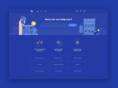 Bitpapa help center page animated animation bitcoin blue branding business cryptocurrency faq help center helper icons illustration motion search