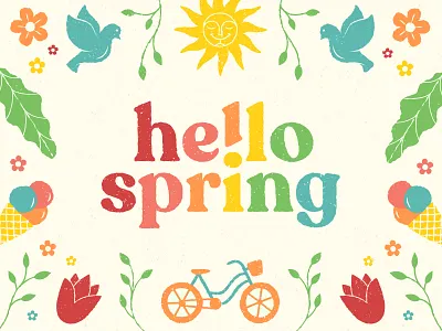 Hello Spring! birds branding flowers fun icecream illustration nature packaging pattern spring summer tulips typedesign