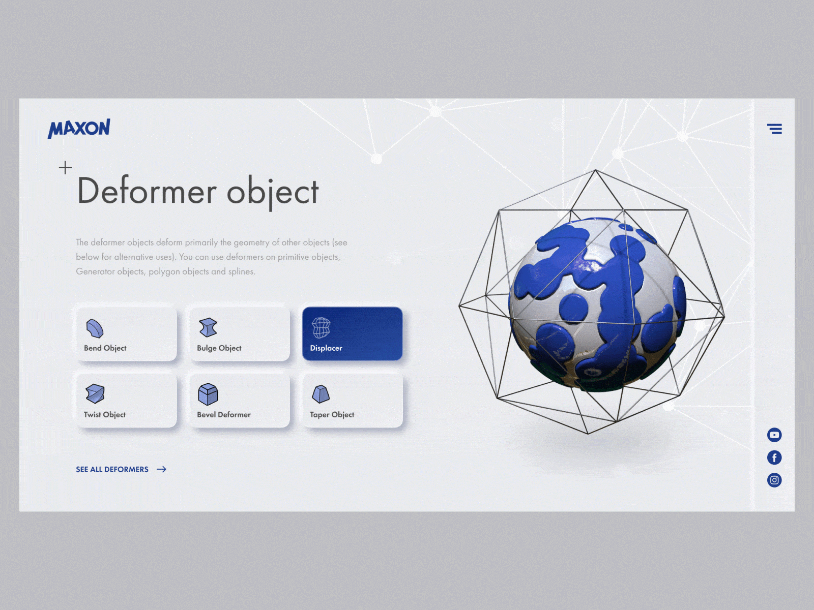 Deformer visualization animation 3d animated blue c4d cinema4d concept deformer design displacer maxon neumorphic neumorphism ui ux ui