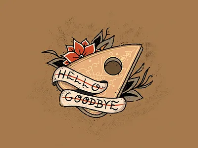 Planchette design distressed flower grunge hand drawn illustration ouija ouija board tattoo vector