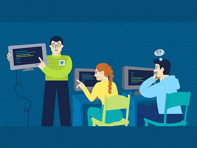 Web banner for an IT Training computer flat illustration illustration learning people programming training vector