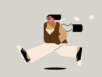 Running girl with fish breads design drawing fish bread flat girl glasses graphic design iconic illustration minimal people illustration person photoshop running simple vector winter