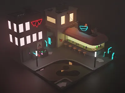 Robo-Killer VR Concept Scene 3d art blender concept cyberpunk design illustration isometric lowpoly