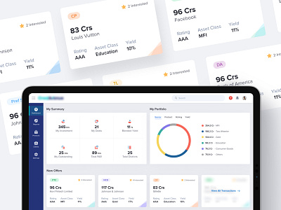 Investor Dashboard analytics card chart client colorful dashboard data debt finance fintech investment investor product transaction